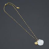 Mother of Pearl Shell Pendant Gold Dainty Link Adjustable Necklace , Sku#BXG17