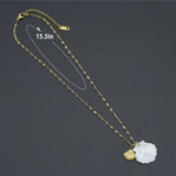Mother of Pearl Shell Pendant Gold Dainty Link Adjustable Necklace , Sku#BXG17