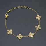 Clear CZ Gold Flower Link Chain Adjustable Bracelet, Sku#BXG20