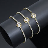 Tennis Chain Bracelet with Heart Rectangle Round CZ Bracelet, Sku#BXG21