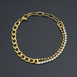 Stainless Steel Gold Cuban Link Chain CZ Ball chain Adjustable Bracelet, Sku#BXG22
