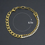 Stainless Steel Gold Cuban Link Chain CZ Ball chain Adjustable Bracelet, Sku#BXG22