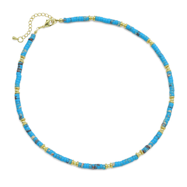 4mm Turquoise Blue beads Necklace with gold spacer, EF539