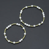 7'' Round Gold Hematite with MOP Stretchy Bracelet, Sku#EF744