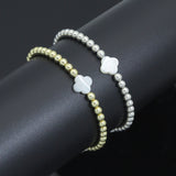 Hematite with Mother of Pearl Clover Stretchy Bracelet, Sku#EF772