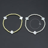 Hematite with Mother of Pearl Clover Stretchy Bracelet, Sku#EF772