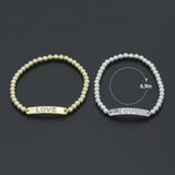 Gold Silver Hematite with Love bar Stretchy Bracelet, Sku#EF775