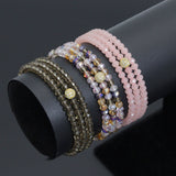 Smoky Quartz, Rose Quartz, Mix Color Quartz Color Crystal Beads Triple Wrap Bracelet Necklace, sku#EF783