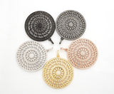 40mm Large CZ Micro Pave Hollow out Filigree Round Disc Pendant, Cubic Zirconia Rose Gold/Gold/Silver/Black Focal Pendant, 40x43mm, F498C