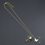 Gold Butterfly Pendant Link Chain Necklace Stud Earrings, Sku#FH208