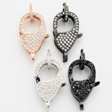 CZ Micro Pave Teardrop Lobster Claw Clasp, Cubic Zirconia Pave Lobster Clasp, Silver Black Rose Gold Plated,22x12mm, sku#H129