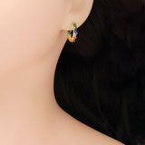Colorful CZ Gold Oval Hoop Earrings, Sku#Y910