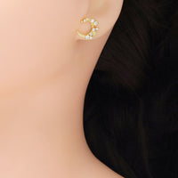 Clear CZ White Pearl Cresent Moon Star Stud Earrings, Sku#LX445