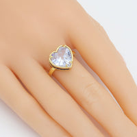 Clear Big Crystal Heart Blue CZ Statement Adjustable Ring, Sku#LX590