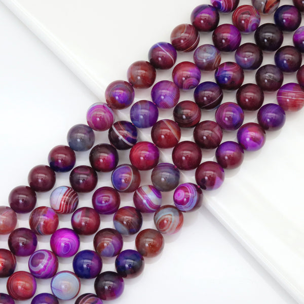 14mm Purple Blue Red Banded Agate Round Smooth Beads, Sku#U1793
