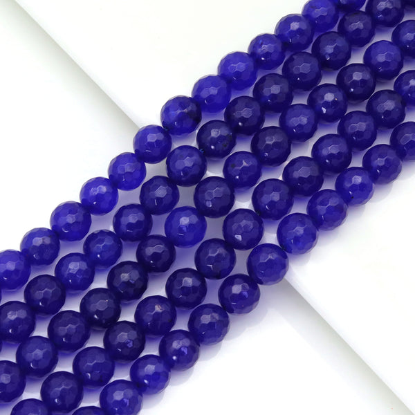 Royal Blue Jade Round Faceted Beads, Sku#U1802