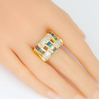 Clear Colorful Baguette CZ Statement Adjustable Ring, Sku#LX672