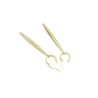 Plain Gold Long Bar Pendant Hoop Earrings, Sku#A403