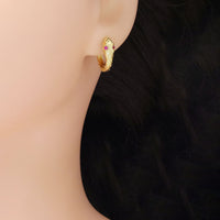 Green Pink Eye Gold Snake Huggie Earrings, Sku#ZX183