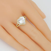 Gold Silver Crystal Clear Heart CZ Adjustable Ring, Sku#A415