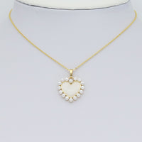 Gold White Pearl Heart Charm Pendant, Sku#A404
