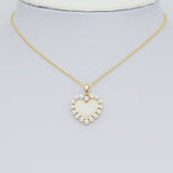 Gold White Pearl Heart Charm Pendant, Sku#A404