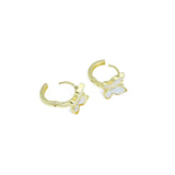 Gold Mother of Pearl Butterfly Huggie Earrings, Sku#LK957