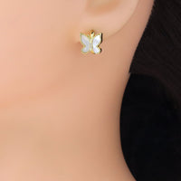 Gold Mother of Pearl Butterfly Huggie Earrings, Sku#LK957