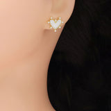 White Spike Heart Stud Earrings, Sku#LD533