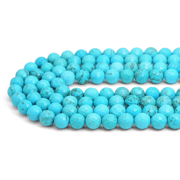 Blue Turquoise Round Faceted Beads,  Sku#U2026
