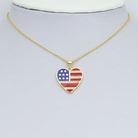 American Flag Color Enamel Gold Heart  Pendant, Sku#LK973