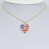 American Flag Color Enamel Gold Heart  Pendant, Sku#LK973