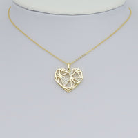 Gold Clear CZ Geometric Diamond Heart Shape Charm Pendant, Sku#LK983