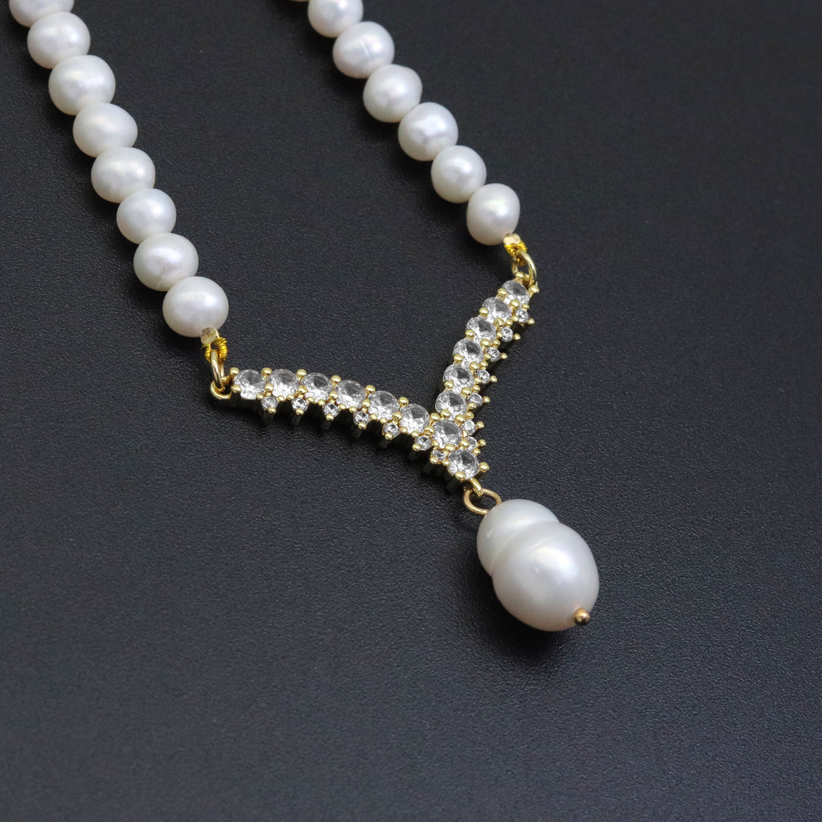 Freshwater Pearl with chevron point Necklace, sku EF561 Bestbeads&Beyond