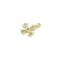 Gold Clear CZ Cross Flower Charm Pendant, Sku#LK986