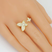 Gold Clear CZ Butterfly Statement Adjustable Ring, Sku#LK993