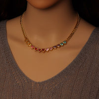 Colorful Heart CZ Link Bracelet Necklace, Sku#EF564