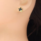 Black CZ Gold Five Star Stud Earrings, Sku#LK1001