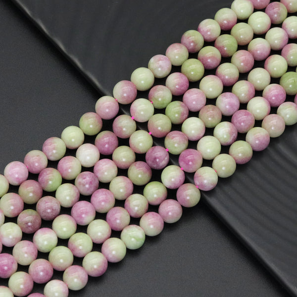 Pink Green Jade Round Smooth Beads, Sku#U1851