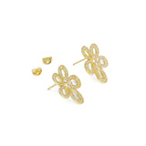 Clear CZ Flower Gold Silver Stud Earrings, Sku#A173