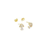 Clear CZ Mushroom Gold Silver Stud Earrings, Sku#A177