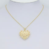 CZ Pave Gold Silver Pearl Heart Charm Pendant, Sku#LX594