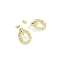Slippy Gold Silver Twisted Oval Shape Stud Earrings, Sku#LX638