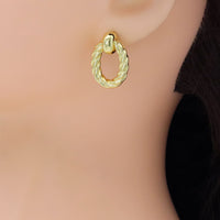 Slippy Gold Silver Twisted Oval Shape Stud Earrings, Sku#LX638