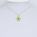 Green CZ Gold Turtle Shape Pendant, Sku#Y960