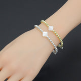 Hematite with Mother of Pearl Clover Stretchy Bracelet, Sku#EF772
