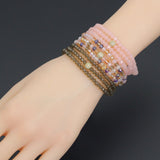 Smoky Quartz, Rose Quartz, Mix Color Quartz Color Crystal Beads Triple Wrap Bracelet Necklace, sku#EF783