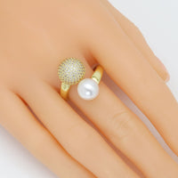 CZ White Pearl Gold Dome Adjustable Ring, Sku#LD602