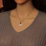 Mother of Pearl Shell Pendant Gold Dainty Link Adjustable Necklace , Sku#BXG17