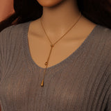 Gold Teardrop Pendant Snake Chain Necklace Earring set, Sku#BXG13